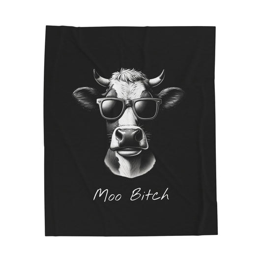 Velveteen Plush Blanket with Cow in Sunglasses Design, Lightweight Throw Blanket, Moo Bitch Funny Quote, Cozy Home Decor Gift, Farm Animal