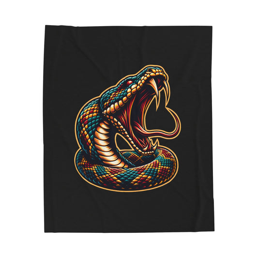 Velveteen Plush Blanket, Coiled Snake Design, Serpent Throw, Reptile Bedding, Graphic Animal Wrap, Unique Bedroom Decor