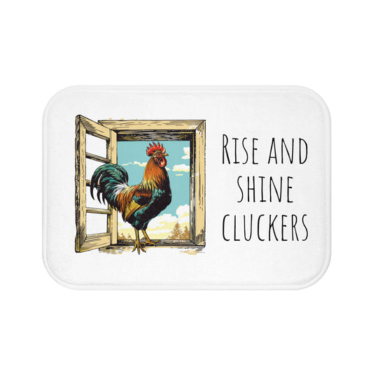 Bath Mat with Rooster and Rise and Shine Cluckers