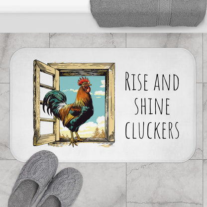 Bath Mat with Rooster and Rise and Shine Cluckers