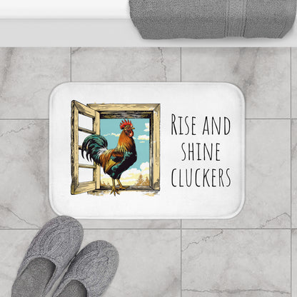 Bath Mat with Rooster and Rise and Shine Cluckers